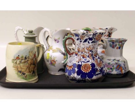 Two Masons Hydra jugs, two other Hydra jugs, Wedgwood tea caddy, musical mug and another jug. Condition report: see terms and