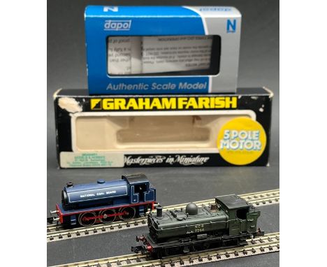 Two N gauge National Coal Board Steam Locomotives - Tested Runners(250g)Dapol N Gauge 2S-007-019 NCB dark Green 0-6-0PT Class