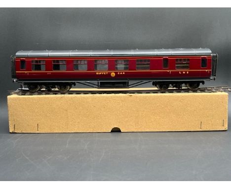 An Edward Exley & Co. O Gauge LMS eight wheel Buffet car, LMS Maroon with black roof, No.277, Boxed, rectangular paper label 