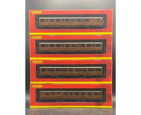 A rake of four boxed Hornby LNER teak coaches(1000g)Hornby R4170 Gresley 61ft corridor brake coach 24387 in LNER teakHornby R