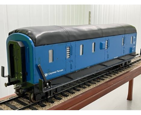 5" Gauge BR Blue Express Parcels Driving Truck Two 4-wheel bogies Brake lever - appears to require adjustment as brakes not l