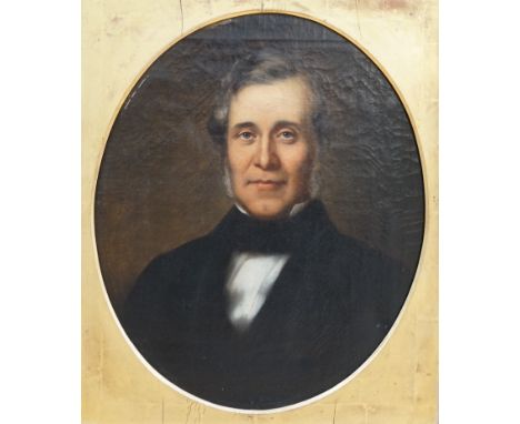 Mid 19th century, English School, feigned oval oil on canvas, Portrait of a gentleman, unsigned, 58 x 48cm, gilt framed. Cond