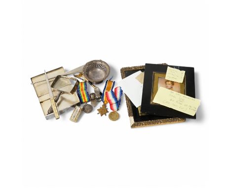 A First World War medal trio awarded to Lieut. W. Cleveland-Stevens. R.N.V.R., together with a miniature on ivory of a 19th c