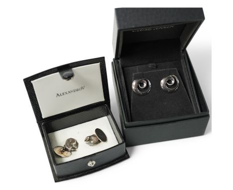 A modern pair of Georg Jensen 925S cufflinks, of swirling form, design no. 443, with original Georg Jensen box, 20mm, togethe