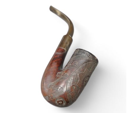 A briar and horn Boer War related smoker’s pipe, engraved with the crest for the 35th Royal Sussex regiment, together with a 