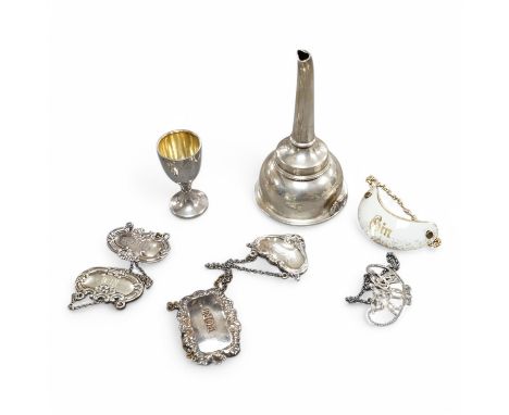 A modern silver wine funnel, with shell thumbpiece, L.J. Millington, Birmingham, 2000, 13.4cm, together with a small silver p