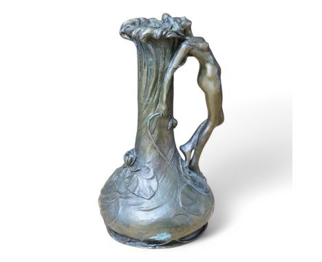 A bronze Art Nouveau-style figural ewer, 20cm high. Condition - fair/good
