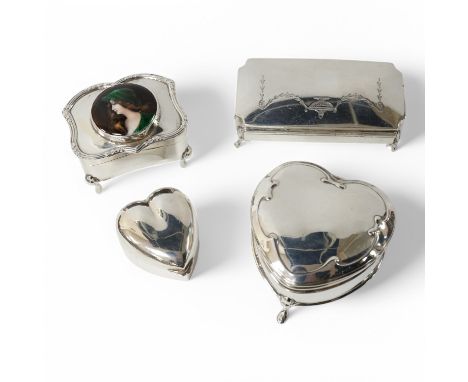 An Edwardian Art Nouveau silver and enamelled small trinket box, by Walker &amp; Hall, Birmingham, 1907, width 62mm, together