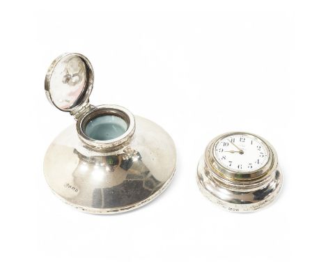A George V Asprey &amp; Co silver mounted brass cased  timepiece, with Arabic dial and 8-day movement, the mount hallmarked f