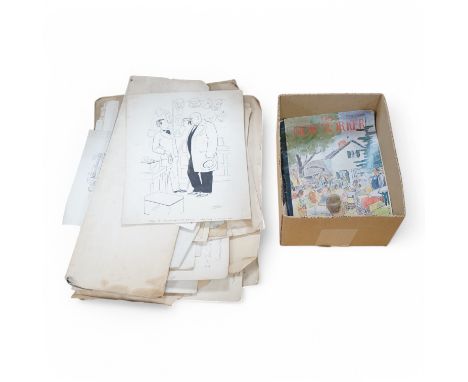 A folio of cartoons, caricatures, cartoons and opera house designs, mostly by Edwin Morrow (Irish) and Norman Morrow, to incl