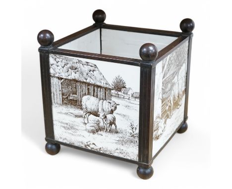 William Wise for Mintons, a tiled planter or jardiniere, brass-framed, 21cm high. Condition - good