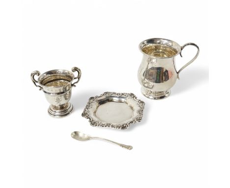 An Edwardian small silver baluster mug, Robert Pringle &amp; Sons, Chester, 1906, 78mm, together with small silver trophy cup