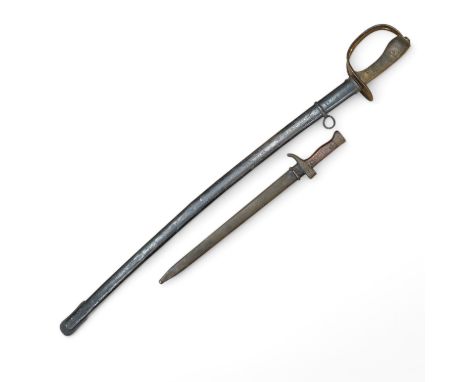 A First World War Turkish army officer’s sword, with pipe back blade, regulation iron guard pierced with crescent and moon, c