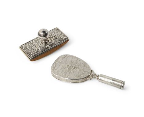An early to mid 20th century continental white metal mounted combination compact and lipstick holder?, 14.2cm, together with 