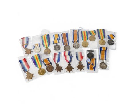 A collection of eighteen First World War medals including; eight British War Medals, five Victory Medals, four 1914-15 Stars,