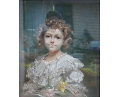 Leon John Sprinck (1866-1948), pastel on canvas, Head and shoulders portrait of a young girl, signed, 59 x 49cm, ornate gilt 