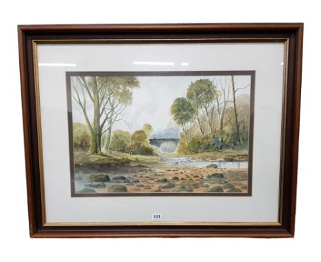 R B HIGGINS - WATERCOLOUR - RIVER FUN 55 X 37CMS 