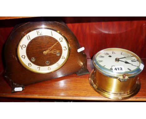 Schatz brass ship's clock, and a Westminster chiming mantle clock