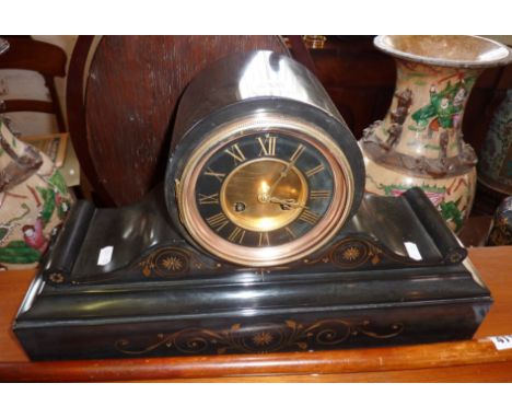 Victorian black slate mantle clock with French movement
