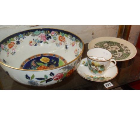Victorian china punch bowl, a moustache cup & saucer, and a Poole pottery "Poole Harbour" plate