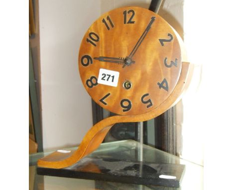 Unusual Art Deco Modernist mantle clock in satin birch case with movement by Norland & sold by John Perring
