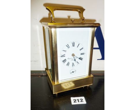 French brass carriage clock with dial marked Charles Frodsham of London, 6.25" high x 4.5" wide x 3" deep, working order with