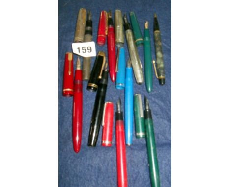 Ten various vintage fountain pans including Blackbird, Esterbrooks, Parker Senior Duofold etc, and one propelling pencil