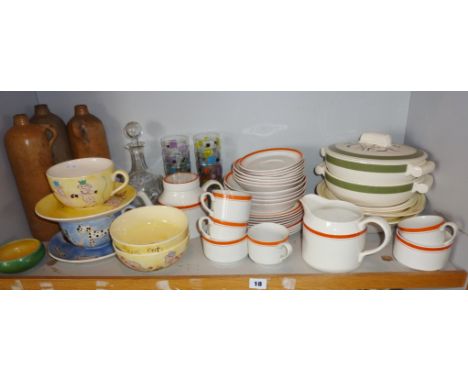 Grindley "Green-Gables" pattern tureens, and early Habitat dinner/teaset with orange stripe pattern and other kitchenware (on