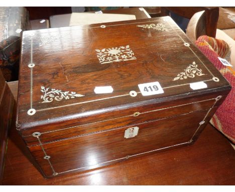 19th c. rosewood jewellery box inlaid with mother-of-pearl