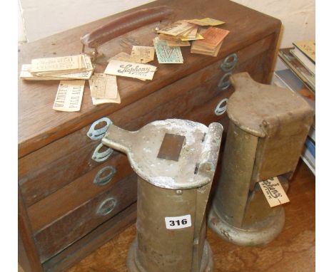Railway Hardware: Two Waterlow ticket-dating machines (metal label to top of one machine reads "Waterlow & Sons Limited Manuf