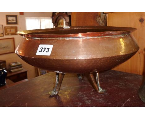 Arts & Crafts beaten copper bowl on tripod legs
