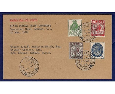Great Britain - 1929 Postal Unused Congress ½-2½d (4)  First Day Cover addressed to Stanley Gibbons, a RARE FDC believed not 