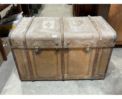 An early 20th century Polish decorated canvas and wood braced cabin trunk. 38" wide.