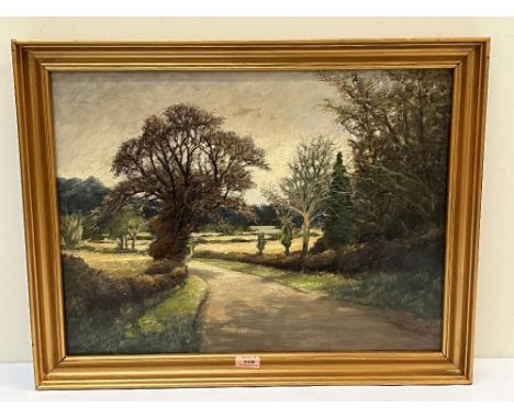 GEORGE R. WATERFIELD. BRITISH 1886 -1979.  A county road. Signed. Oil on canvas 18" x 24".