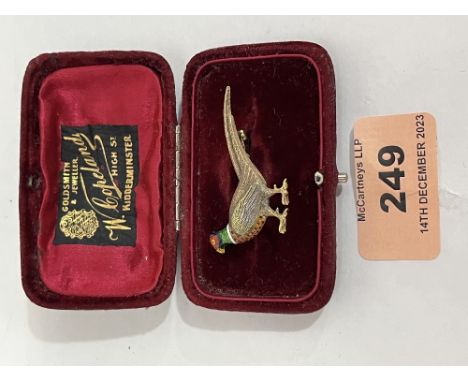 A 14ct and enamel pheasant brooch. 5.6g.