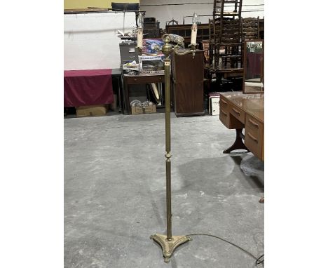 A brass two light lamp standard.