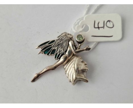 A Vintage Silver Angle Goddess Brooch With Enamel Along With Navajo Indian Head Silver Pendant