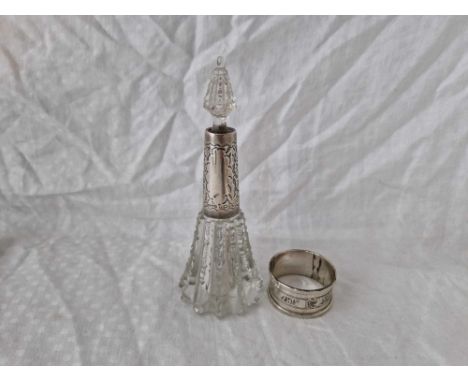 A Edwardian Scent Bottle And Stopper With Glass Body Plus Napkin Ring