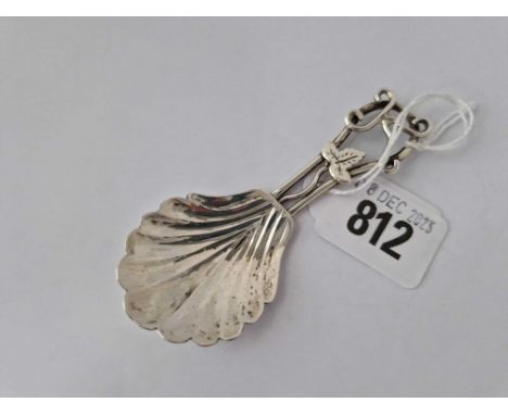 A Decorative Caddy Spoon With Wirework Handle, Shell Bowl, London 1953 By Sma