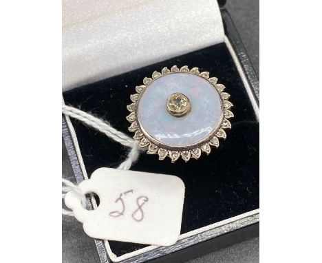 A Edwardian White Gold Opal And Diamond Cluster Ring 18Ct Gold Size L 6.7 Gms