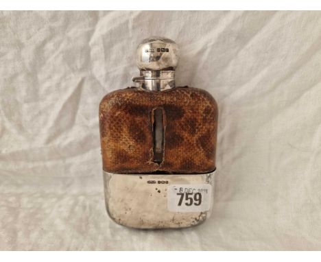 A Silver Mounted Flask With Hinged Bayonet Cover, Glass Body, 5.5 Inches High, Sheffield 1905 By Jd &amp; S