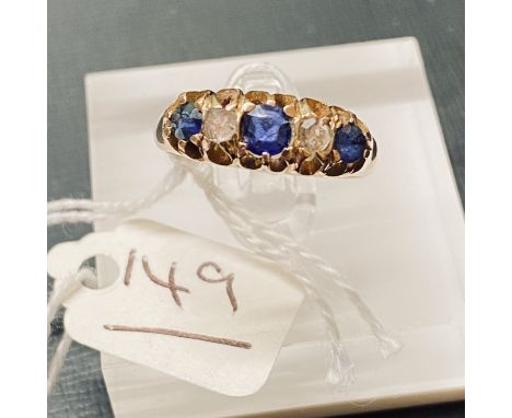 Victorian Five Stone Edwardian Sapphire &amp; Diamond Ring 18Ct H/M Gold Size O 3.6G