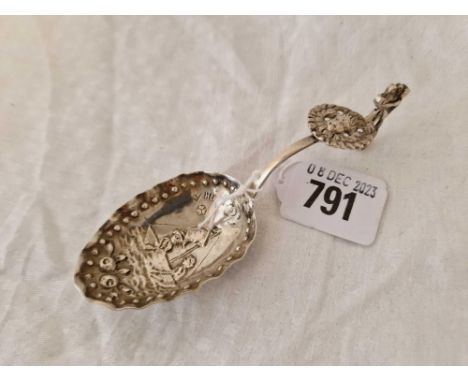 A Dutch Caddy Spoon With Embossed Bowl