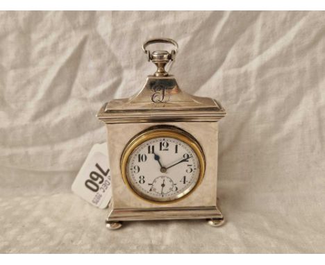 A Silver Mounted Miniature Bracket Clock With Dome Top, 4 Inches High, Chester