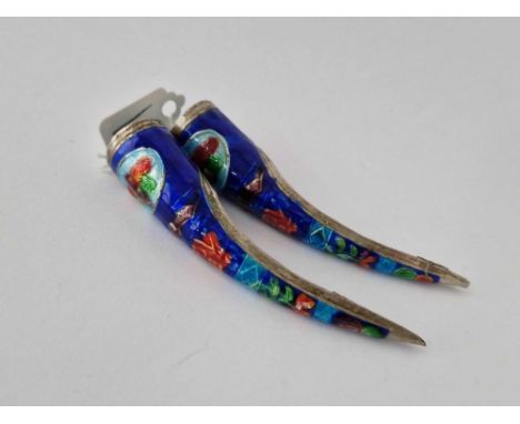 A Pair Of Chinese Silver And Enamel Ladies Fingers