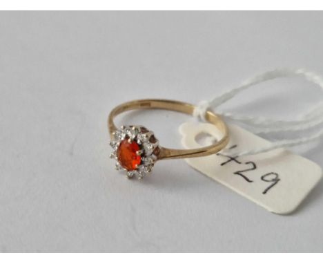 A Fire Opal And Diamond Cluster Ring 9Ct Size R