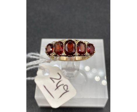 A Antique Five Stone Garnet Ring Set With Garnet Points 9Ct Size P 4.3 Gms