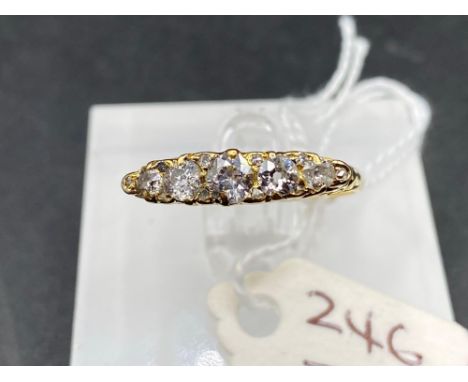 A Fine Carved Victorian Five Stone Diamond Ring With Diamond Points In High Carat Gold Size P 3.3 Gms