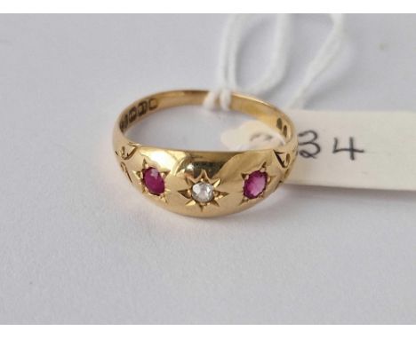 A Ruby And Diamond Gypsy Set Ring 1899 18Ct Gold Size S 2.8 Gms