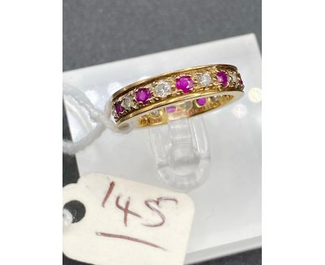 A Fine Ruby And Diamond Edwardian Eternity Ring 9Ct Size L 3.4 Gms